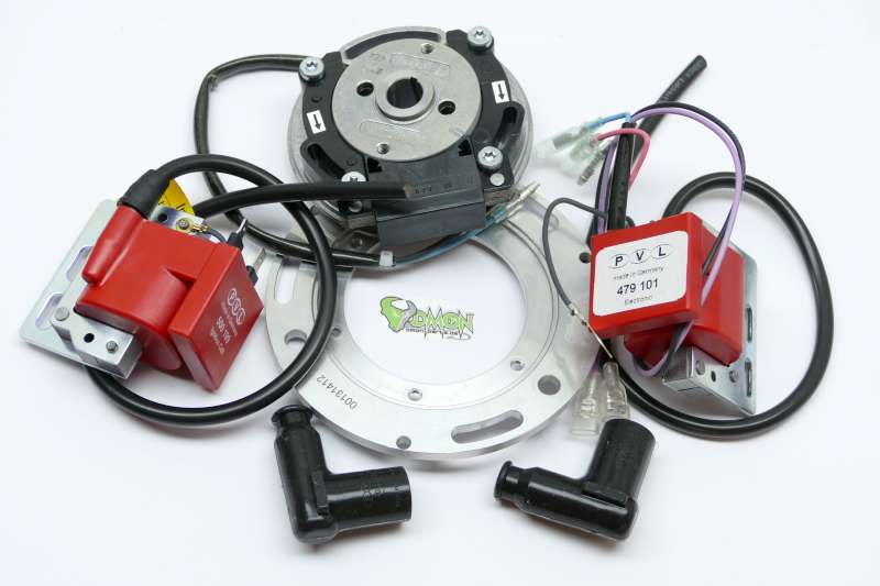 PVL Twin Ignition for 2 Cylinder Parallel Kawasaki KR 250 / 350 with Adapterplate